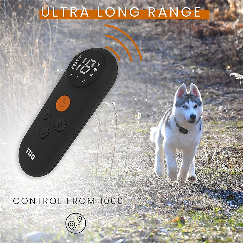 Collier de dressage pour chien TUG avec portée ultra longue et design étanche