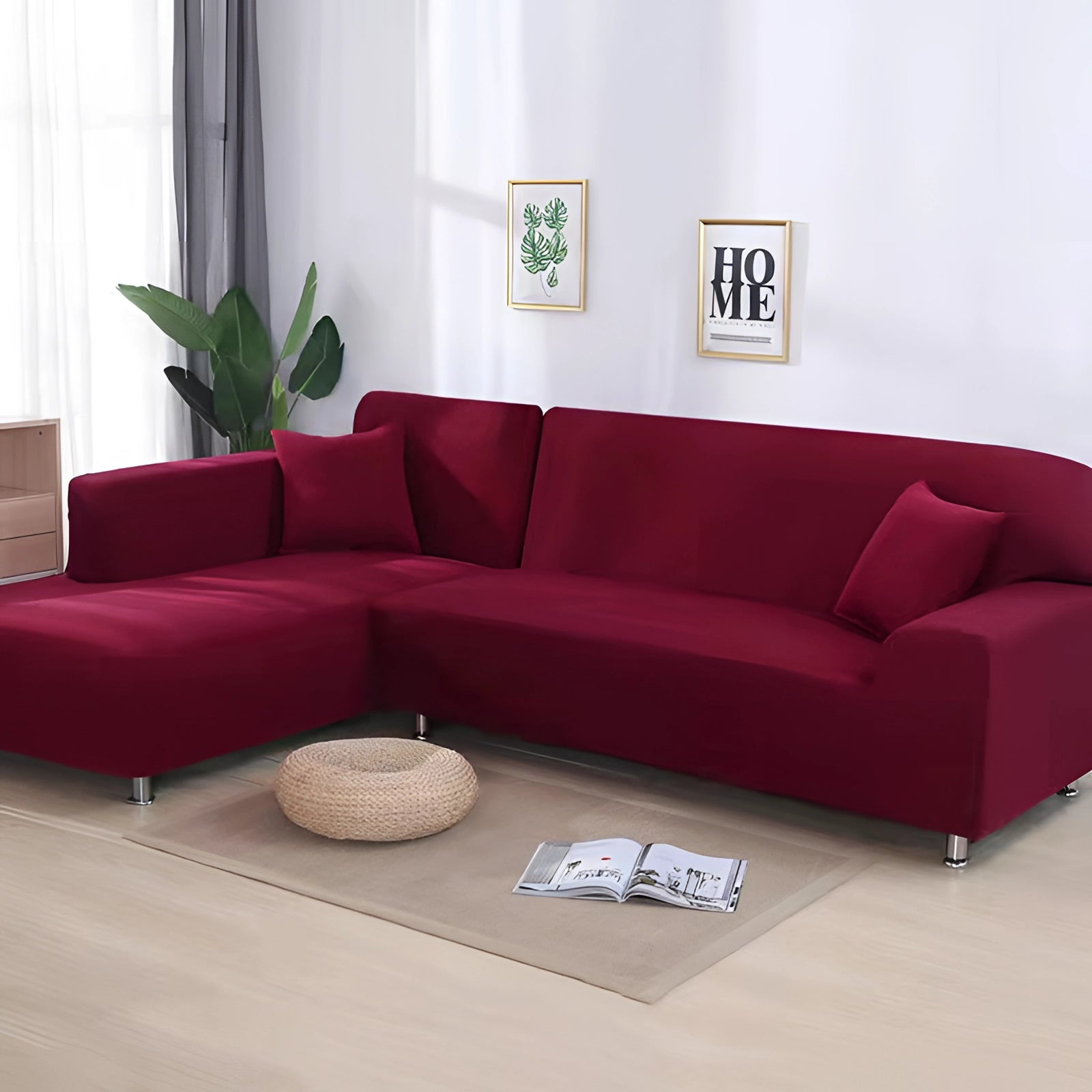Luxuriöse schwarze Ecksofa-Abdeckung – moderne L-förmige Sofabezug mit Chrombeinen
