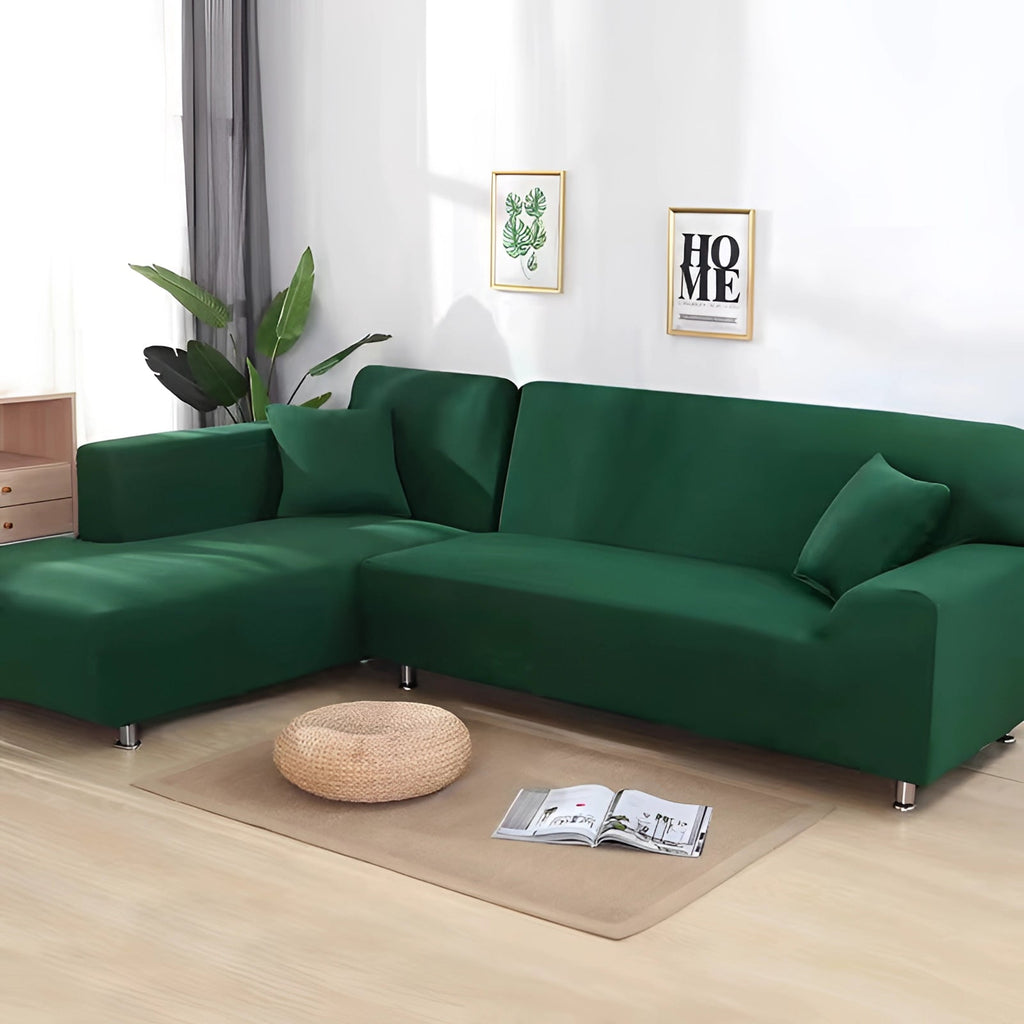 Luxuriöse schwarze Ecksofa-Abdeckung – moderne L-förmige Sofabezug mit Chrombeinen