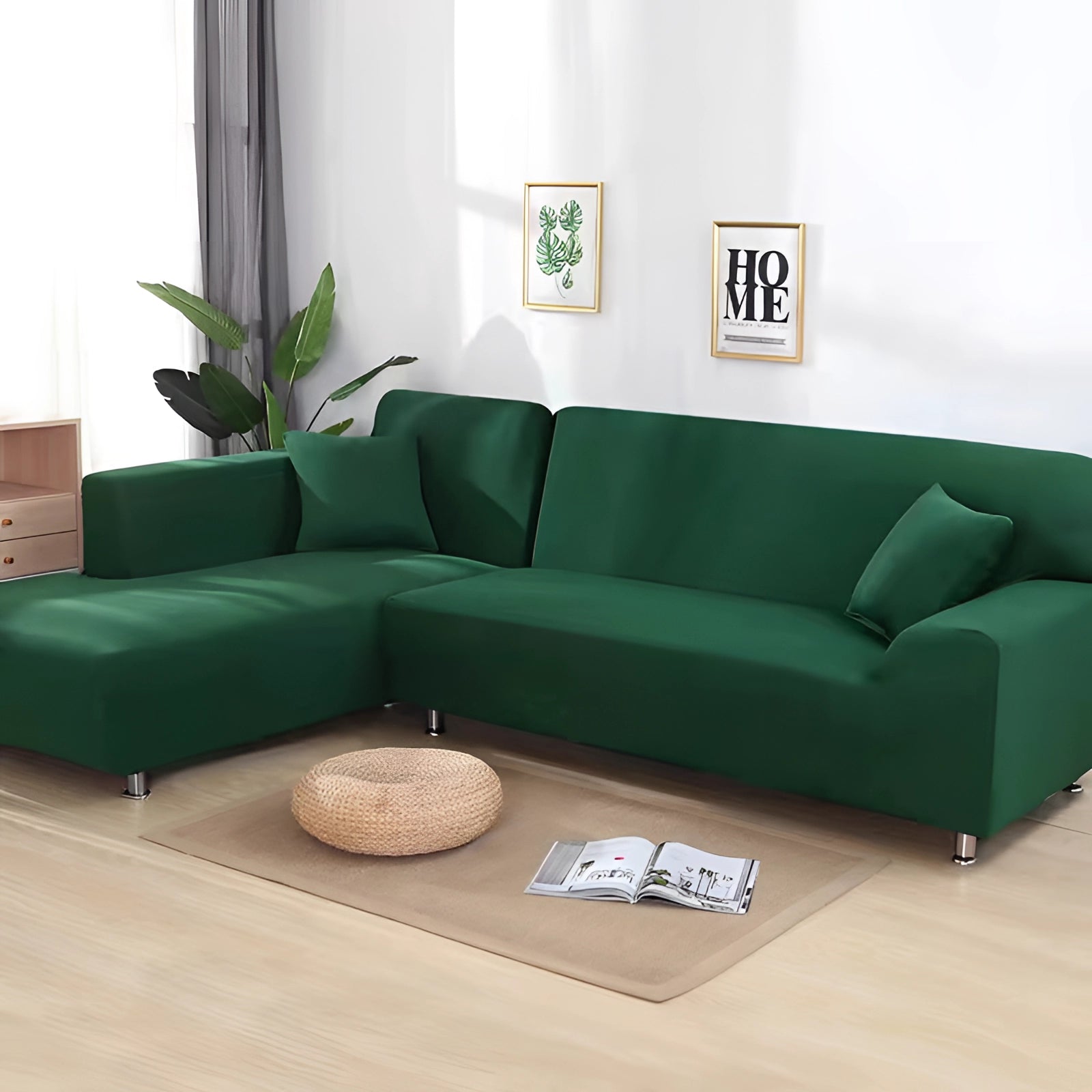 Luxuriöse schwarze Ecksofa-Abdeckung – moderne L-förmige Sofabezug mit Chrombeinen