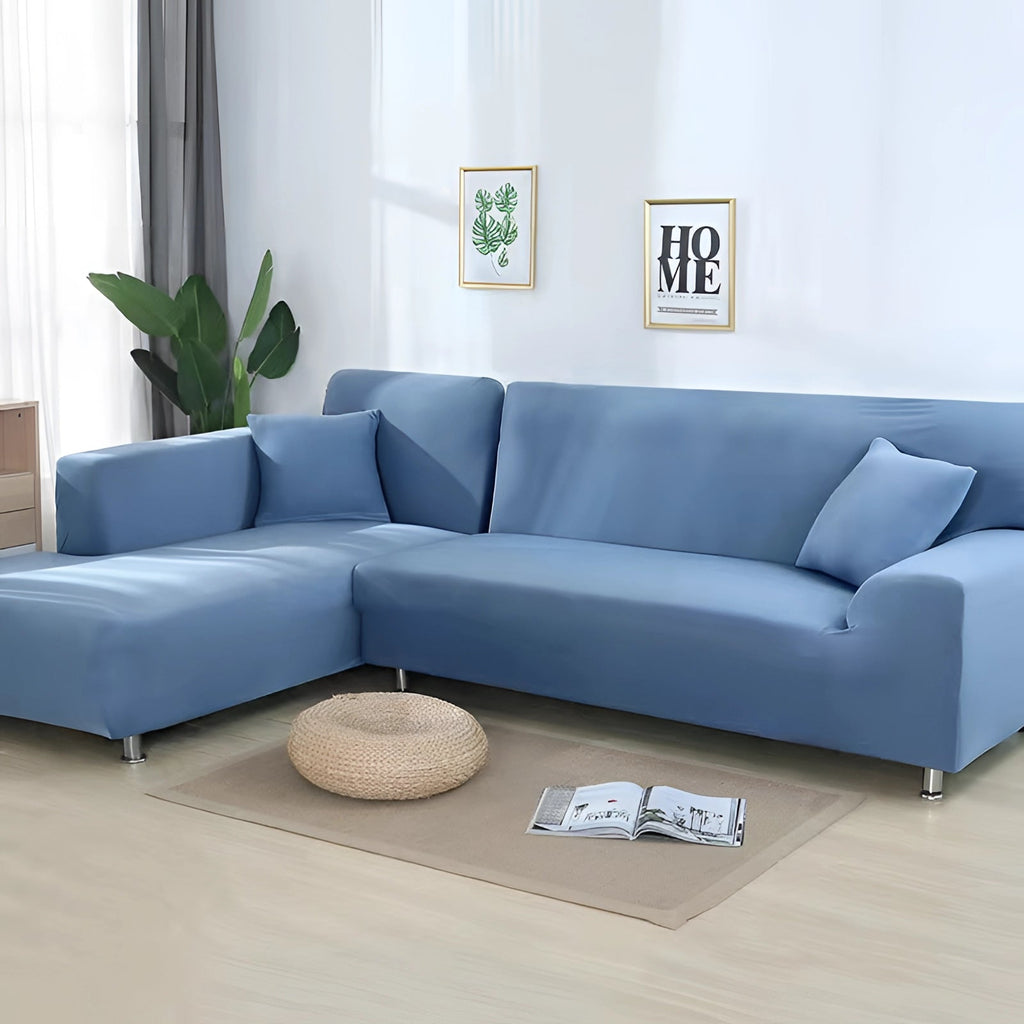 Luxuriöse schwarze Ecksofa-Abdeckung – moderne L-förmige Sofabezug mit Chrombeinen