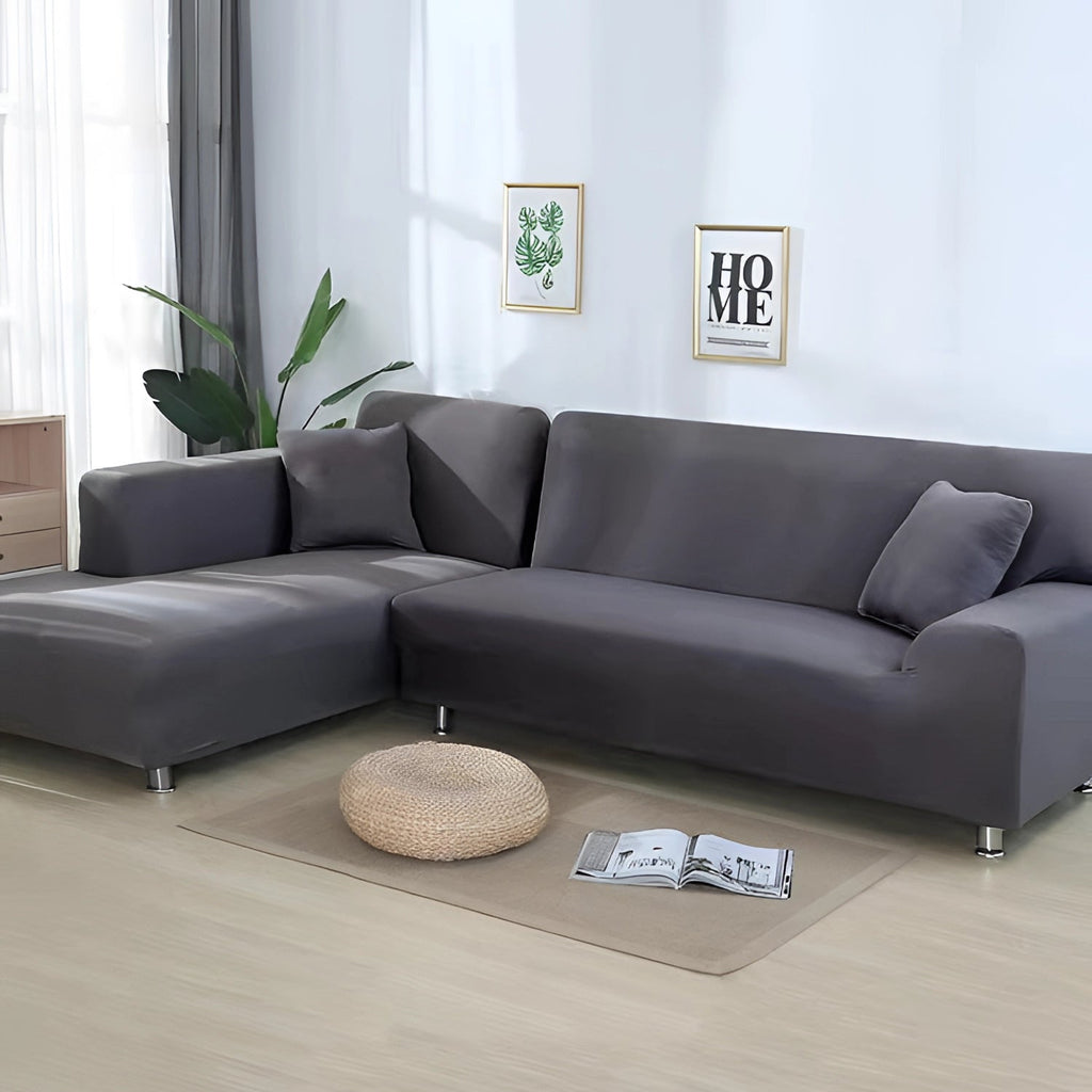 Luxuriöse schwarze Ecksofa-Abdeckung – moderne L-förmige Sofabezug mit Chrombeinen