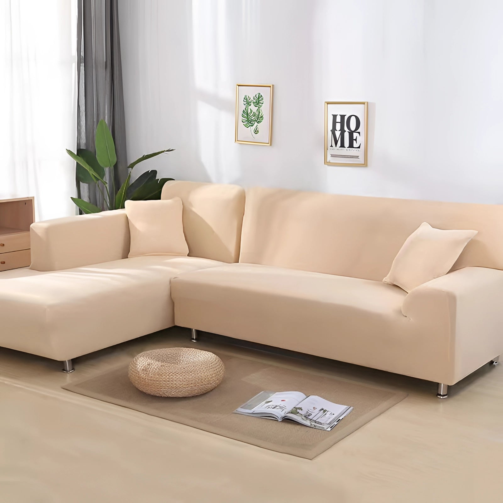 Luxuriöse schwarze Ecksofa-Abdeckung – moderne L-förmige Sofabezug mit Chrombeinen
