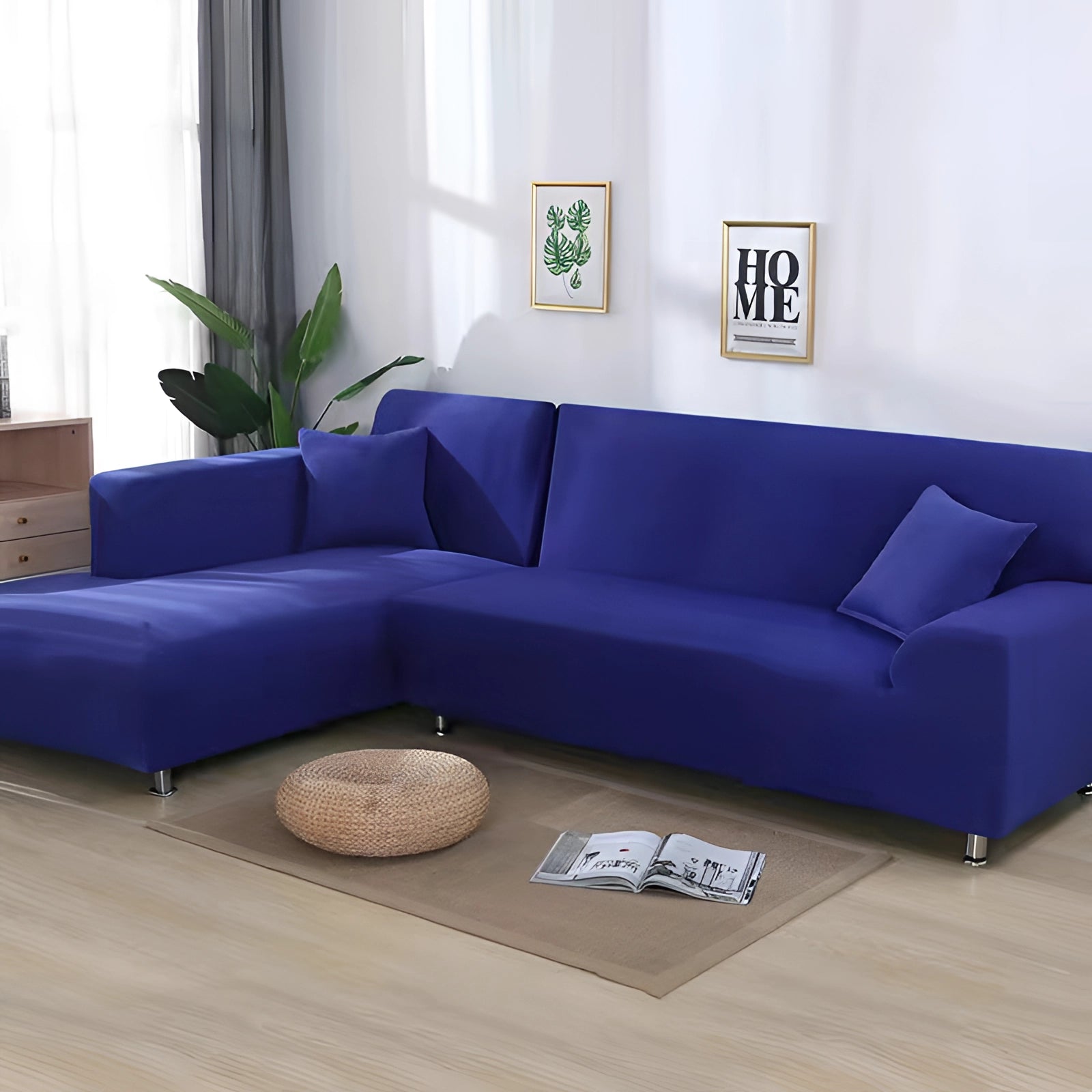 Luxuriöse schwarze Ecksofa-Abdeckung – moderne L-förmige Sofabezug mit Chrombeinen