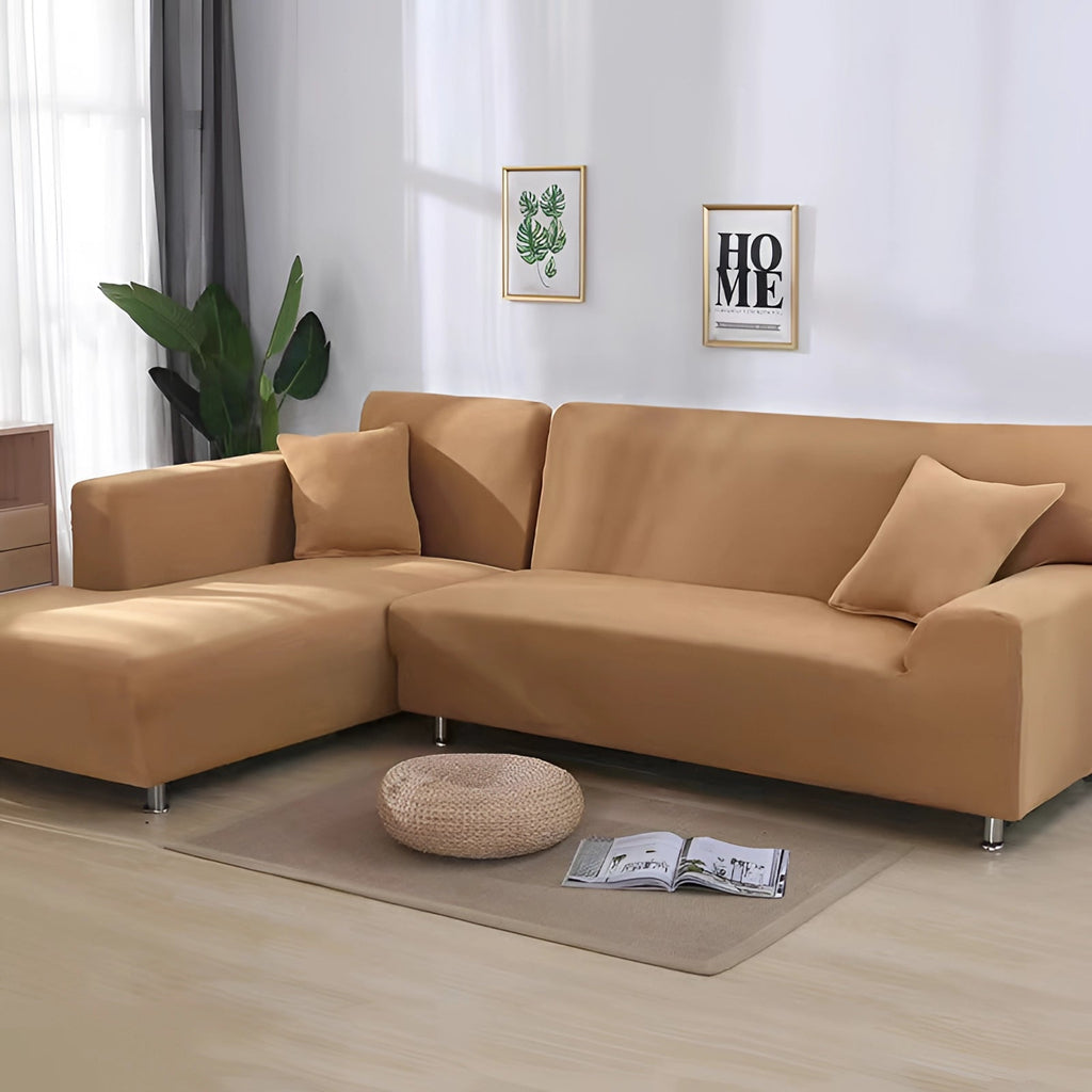 Luxuriöse schwarze Ecksofa-Abdeckung – moderne L-förmige Sofabezug mit Chrombeinen