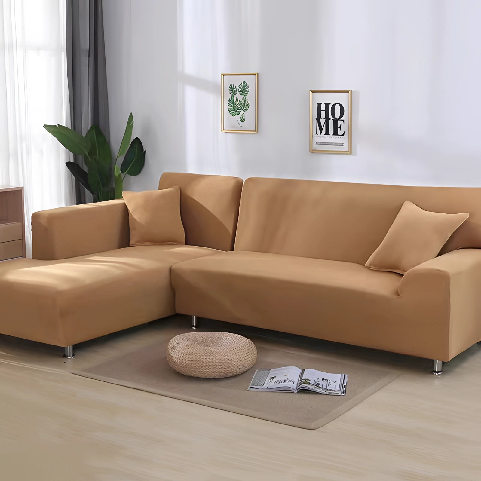 Luxuriöse schwarze Ecksofa-Abdeckung – moderne L-förmige Sofabezug mit Chrombeinen