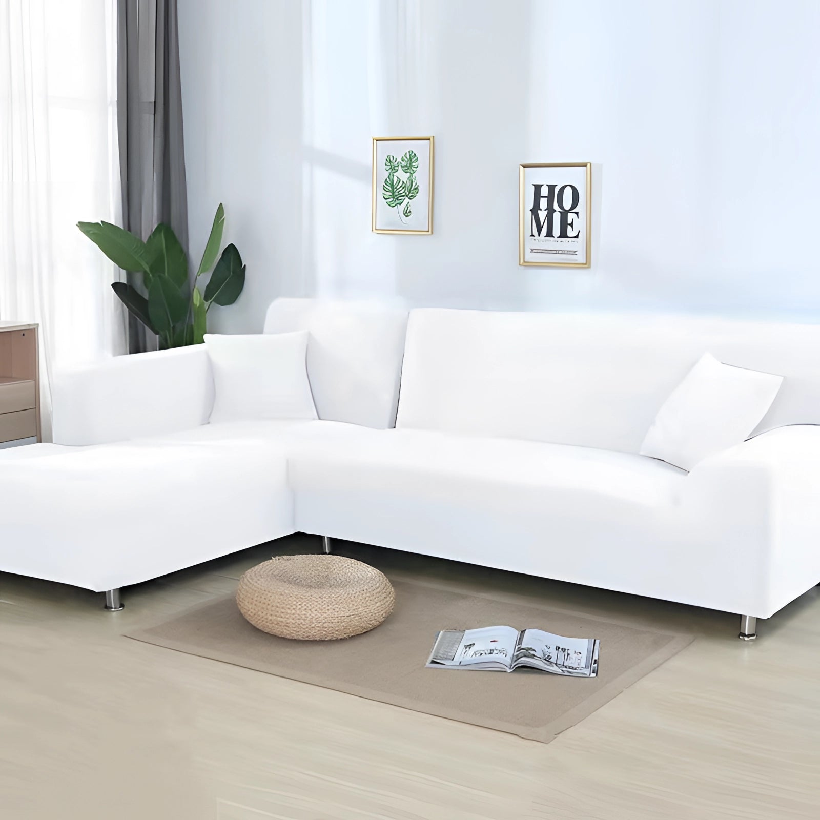 Luxuriöse schwarze Ecksofa-Abdeckung – moderne L-förmige Sofabezug mit Chrombeinen