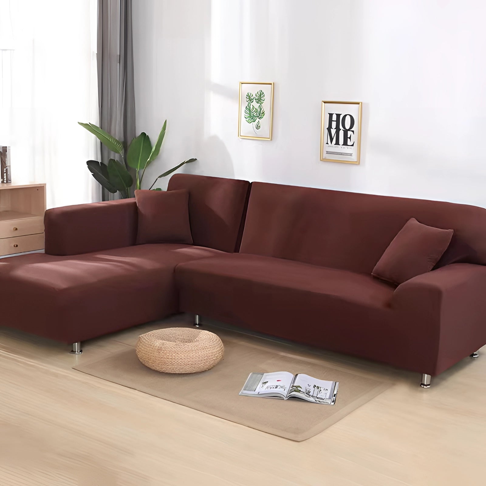 Luxuriöse schwarze Ecksofa-Abdeckung – moderne L-förmige Sofabezug mit Chrombeinen