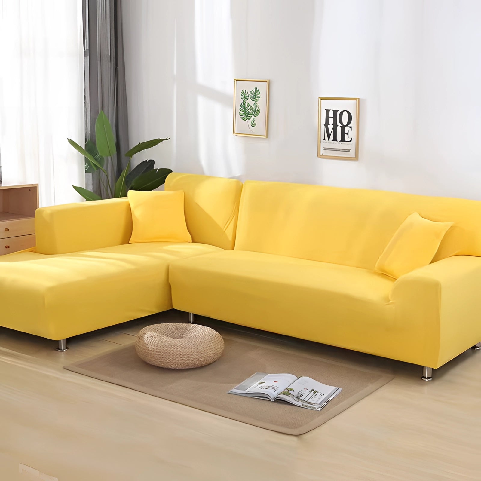 Luxuriöse schwarze Ecksofa-Abdeckung – moderne L-förmige Sofabezug mit Chrombeinen