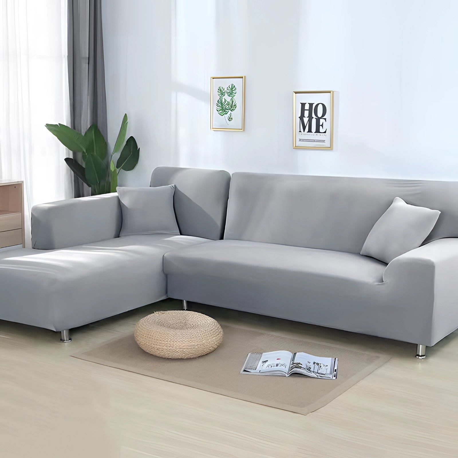Luxuriöse schwarze Ecksofa-Abdeckung – moderne L-förmige Sofabezug mit Chrombeinen