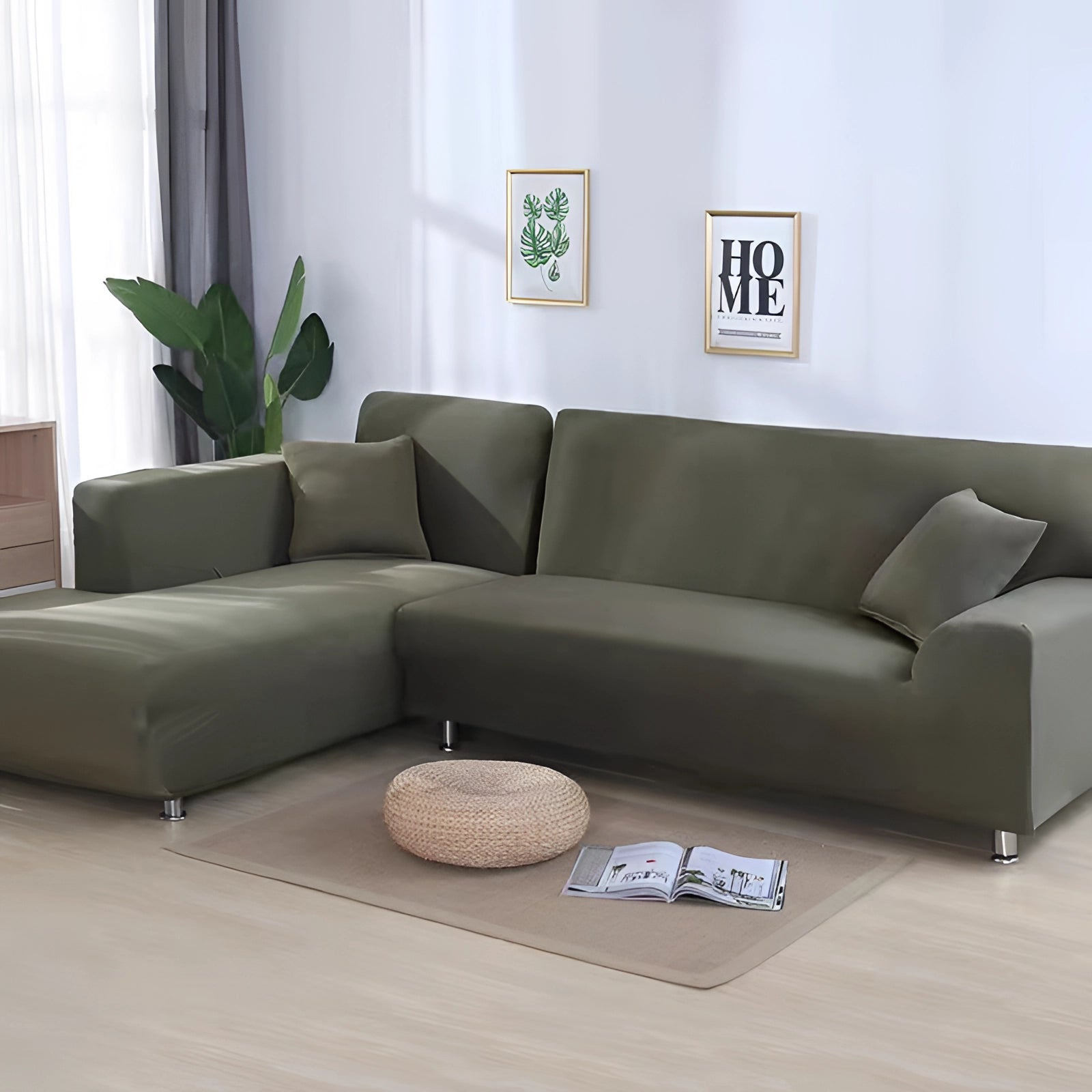 Luxuriöse schwarze Ecksofa-Abdeckung – moderne L-förmige Sofabezug mit Chrombeinen