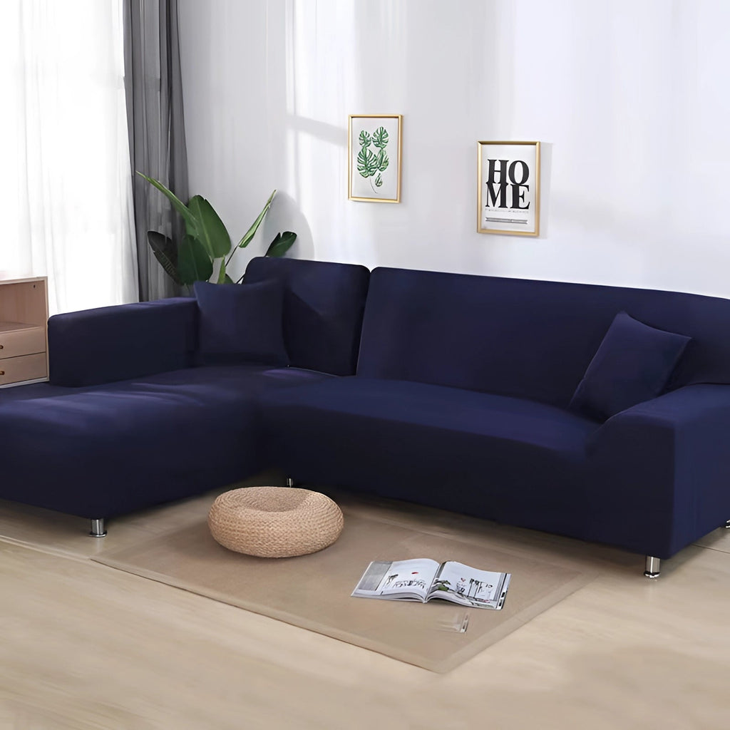 Luxuriöse schwarze Ecksofa-Abdeckung – moderne L-förmige Sofabezug mit Chrombeinen