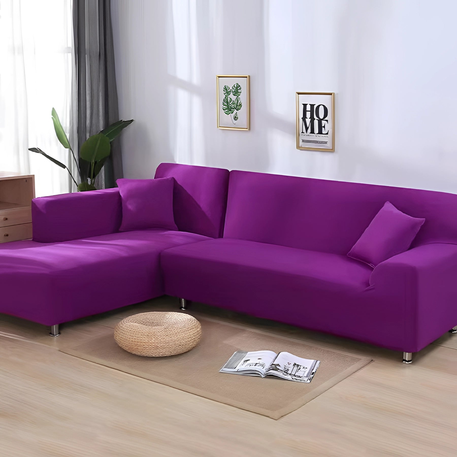 Luxuriöse schwarze Ecksofa-Abdeckung – moderne L-förmige Sofabezug mit Chrombeinen