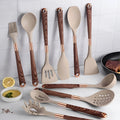 Set Peralatan Dapur Mewah - Pemegang Tembaga & Kayu, Alat Silikon
