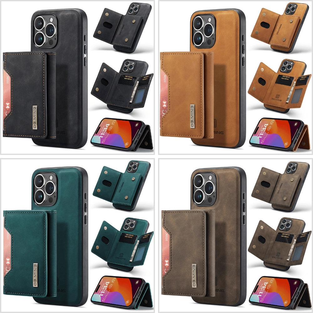 Étui portefeuille magnétique 2-en-1 mince en cuir pour iPhone