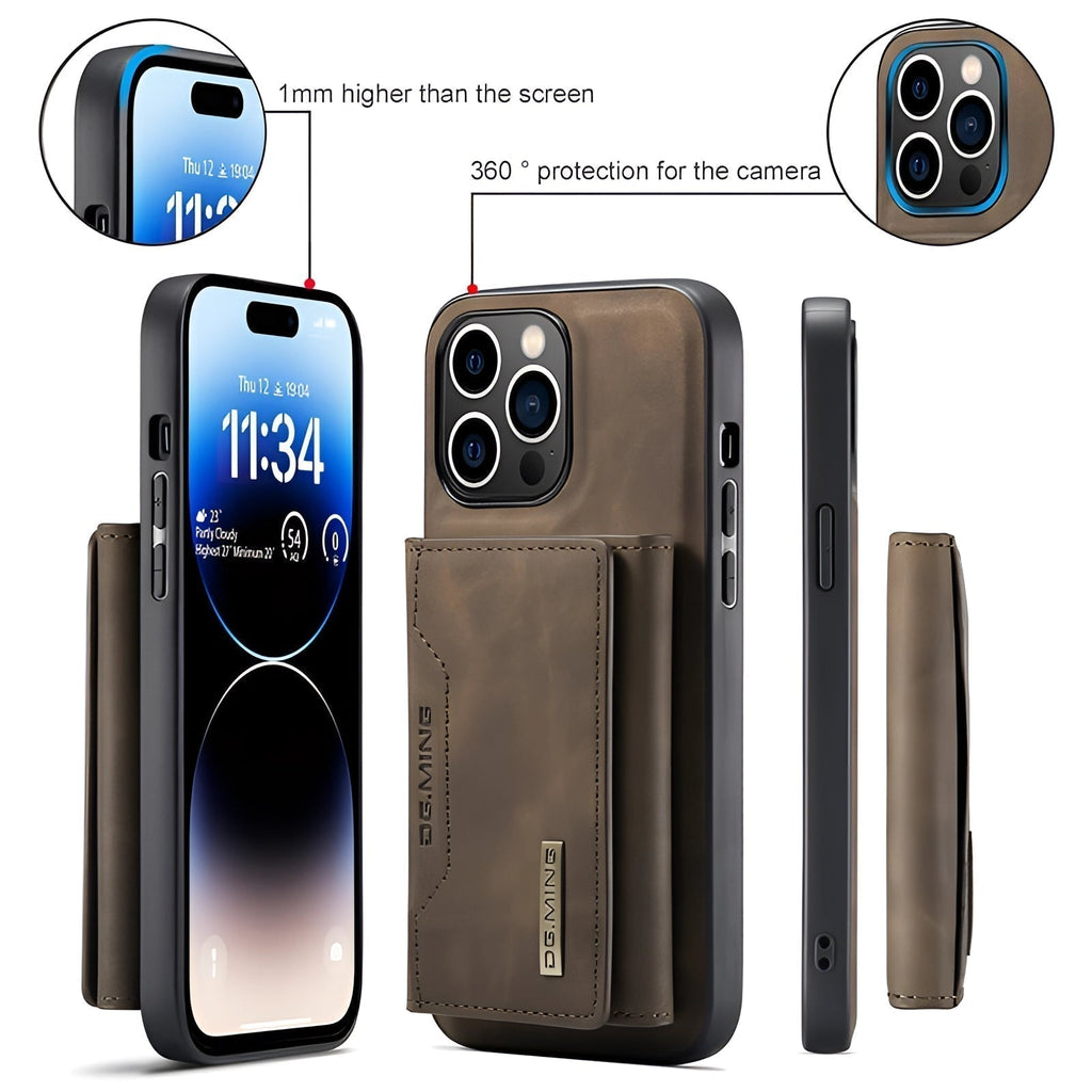 Étui portefeuille magnétique 2-en-1 mince en cuir pour iPhone