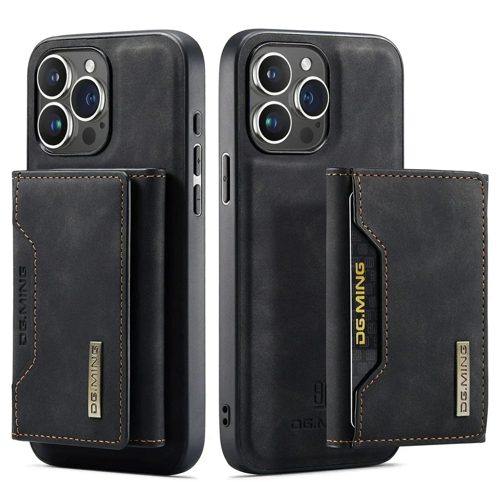 Étui portefeuille magnétique 2-en-1 mince en cuir pour iPhone