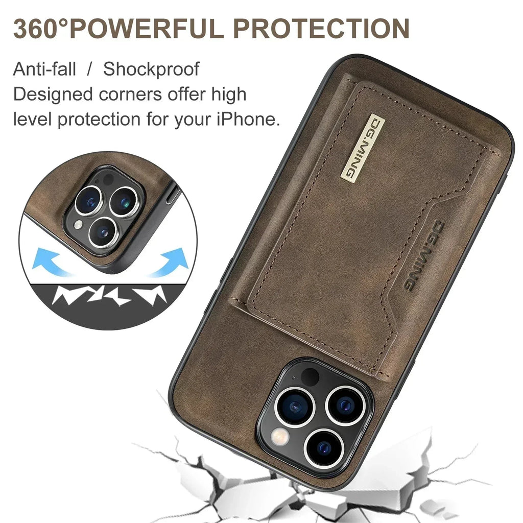 Étui portefeuille magnétique 2-en-1 mince en cuir pour iPhone