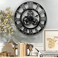Reloj de pared industrial con números romanos sobredimensionados - Metal negro estilo steampunk
