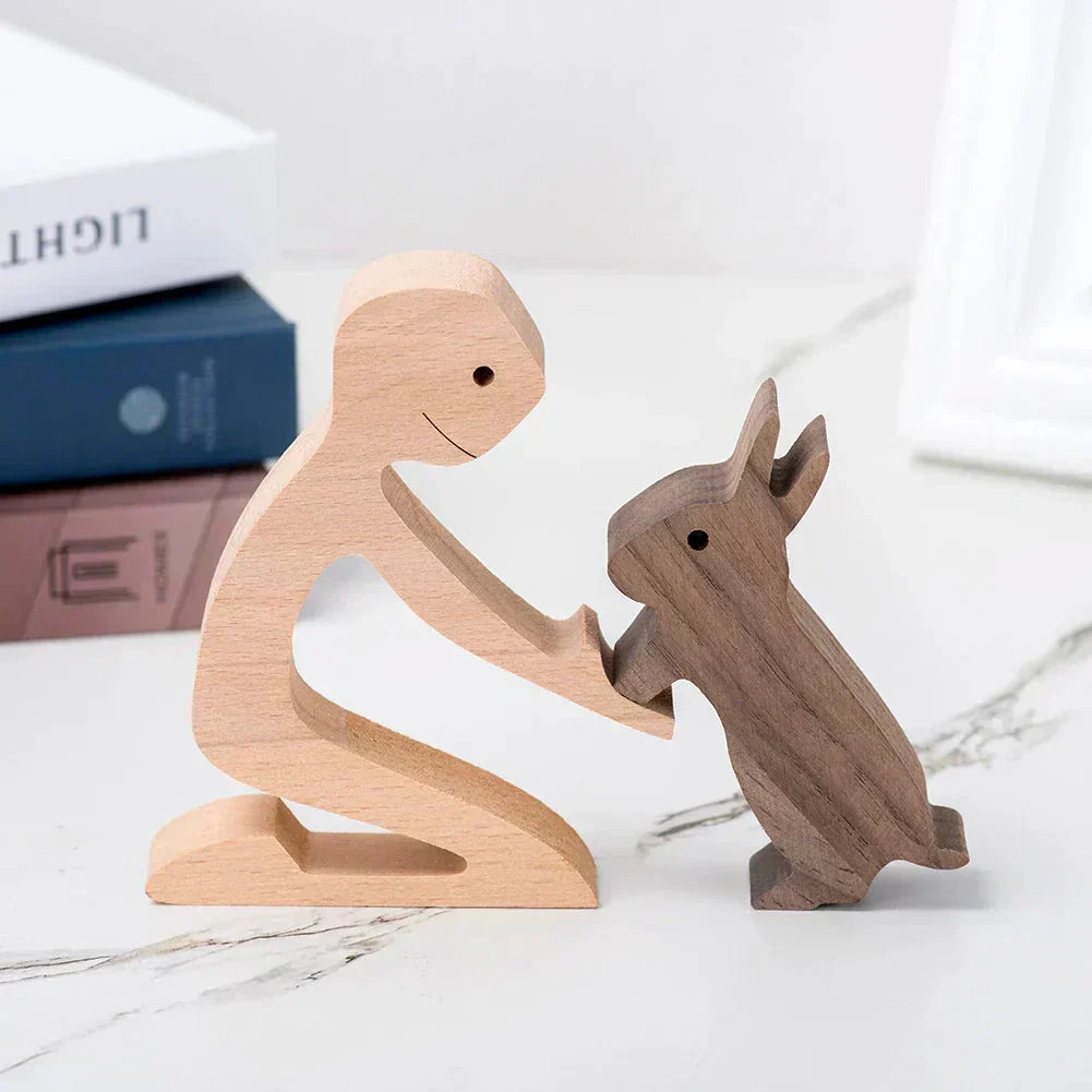 Sculpture de chien en bois avec écharpe rayée - figurine festive pour les fêtes