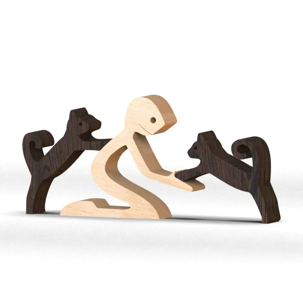 Sculpture de chien en bois avec écharpe rayée - figurine festive pour les fêtes