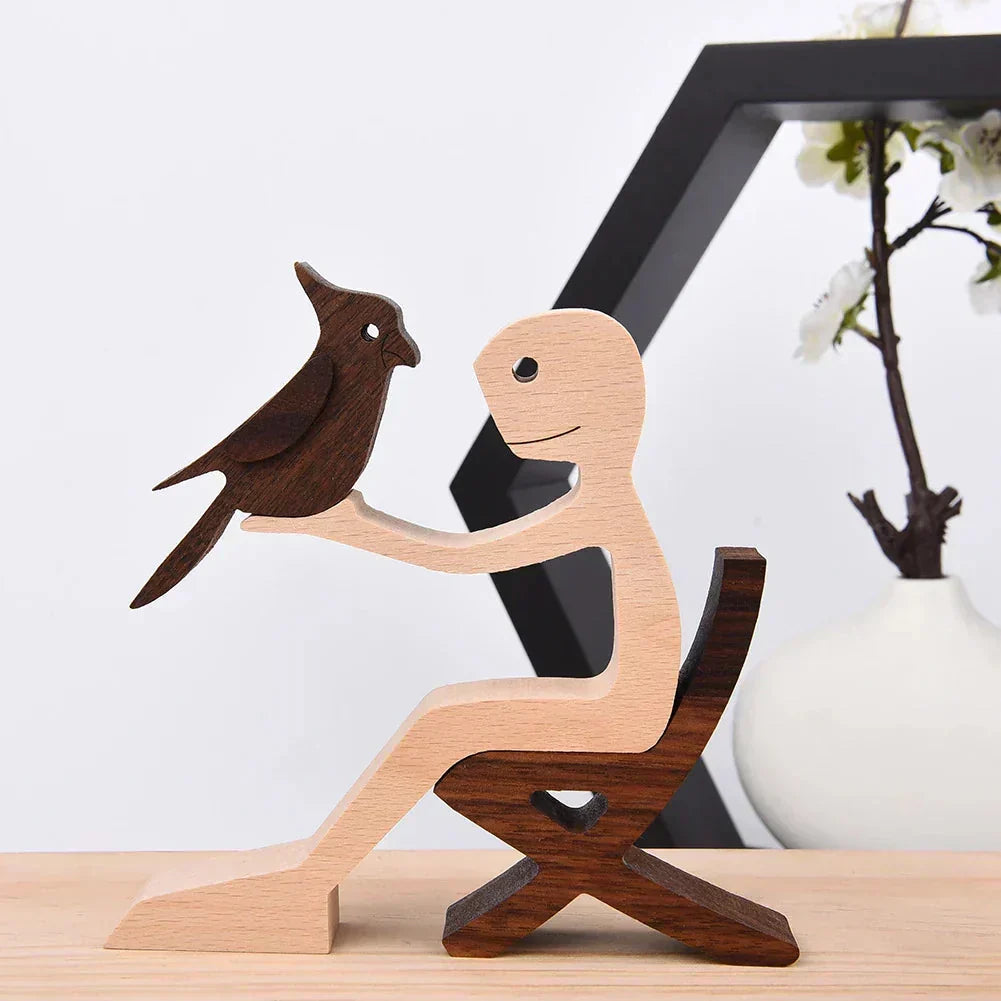 Sculpture de chien en bois avec écharpe rayée - figurine festive pour les fêtes