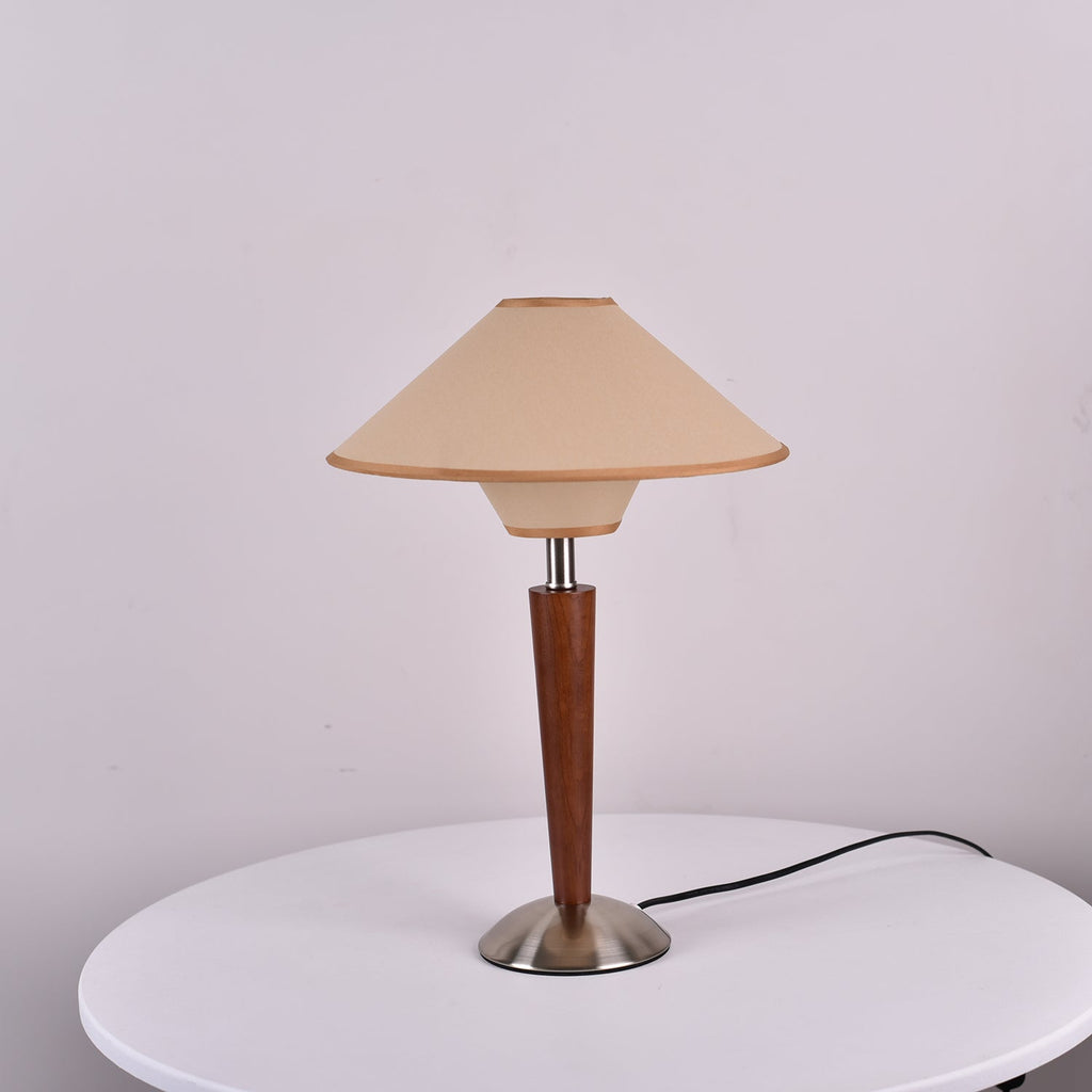 Talonwood Table Lamp — ∅11.8″ × H17.3″, Tan And Walnut Variant