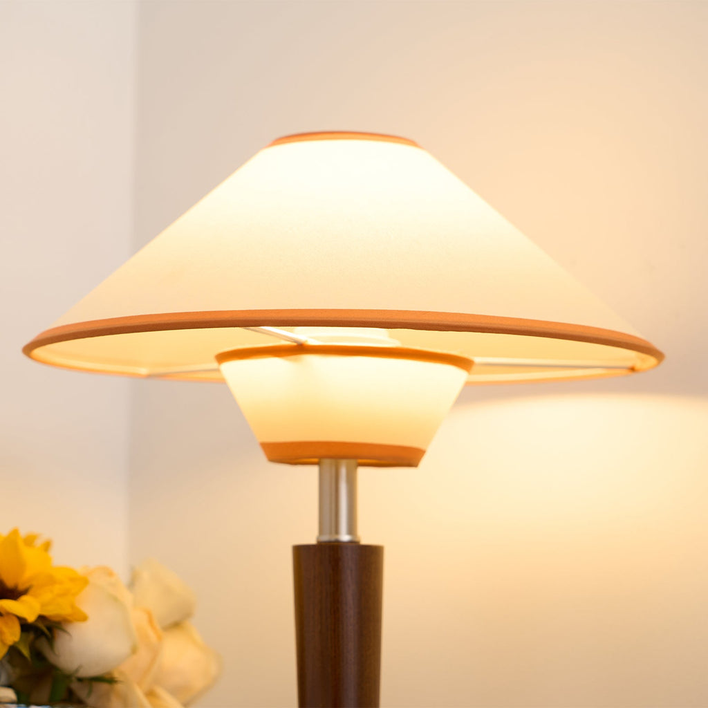 Talonwood Table Lamp — ∅11.8″ × H17.3″, Tan And Walnut Variant