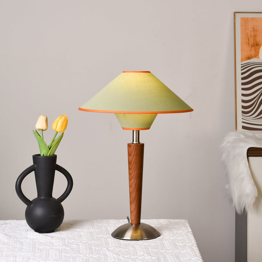 Talonwood Table Lamp — ∅11.8″ × H17.3″, Tan And Walnut Variant