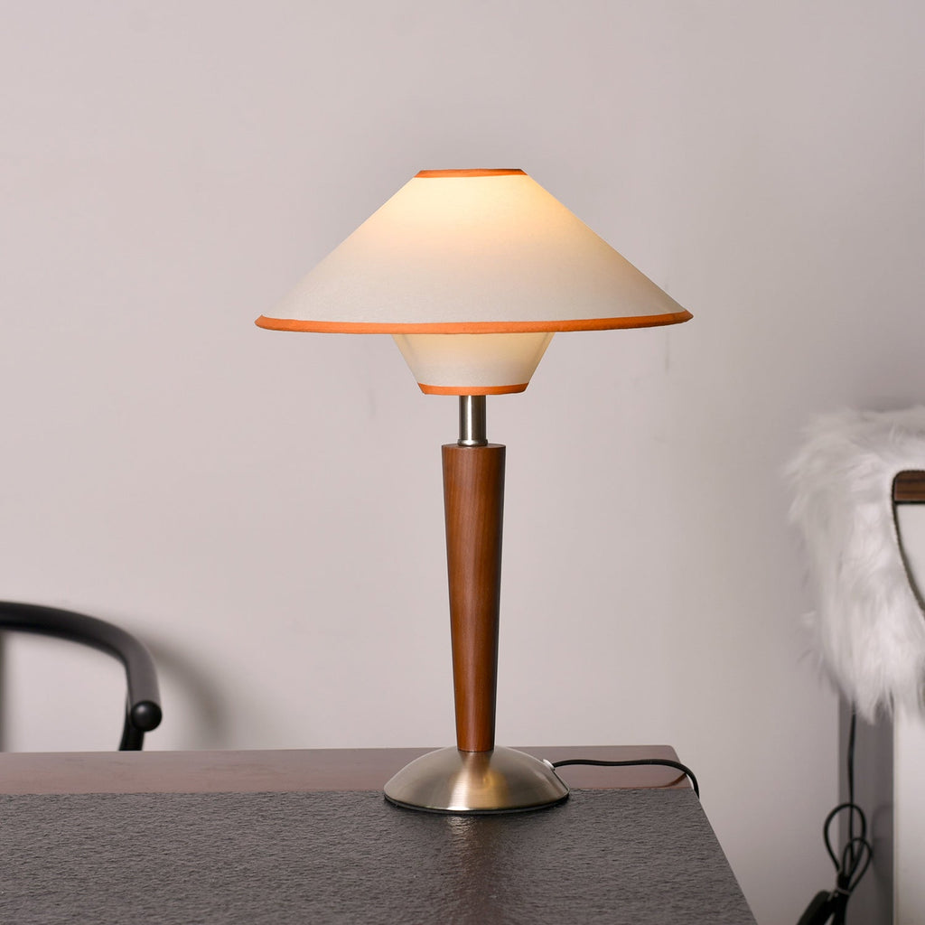 Talonwood Table Lamp — ∅11.8″ × H17.3″, Tan And Walnut Variant