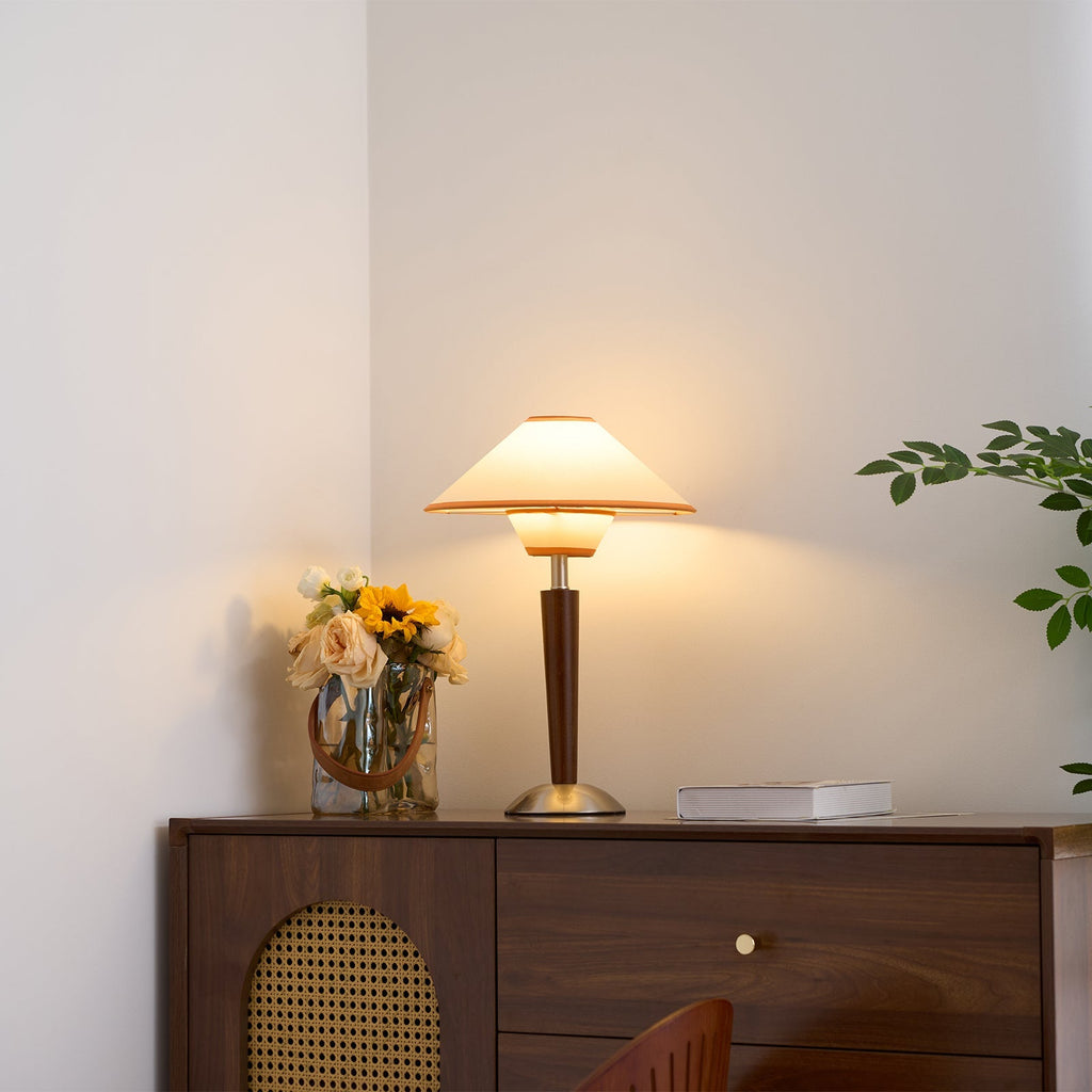 Talonwood Table Lamp — ∅11.8″ × H17.3″, Tan And Walnut Variant