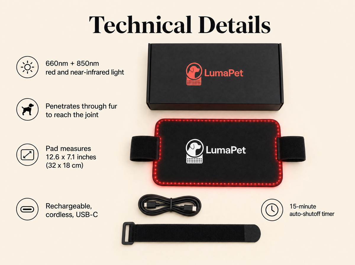 Red Light Pad for Dogs – 660/850 nm, Cordless, Rechargeable, Auto Timer
