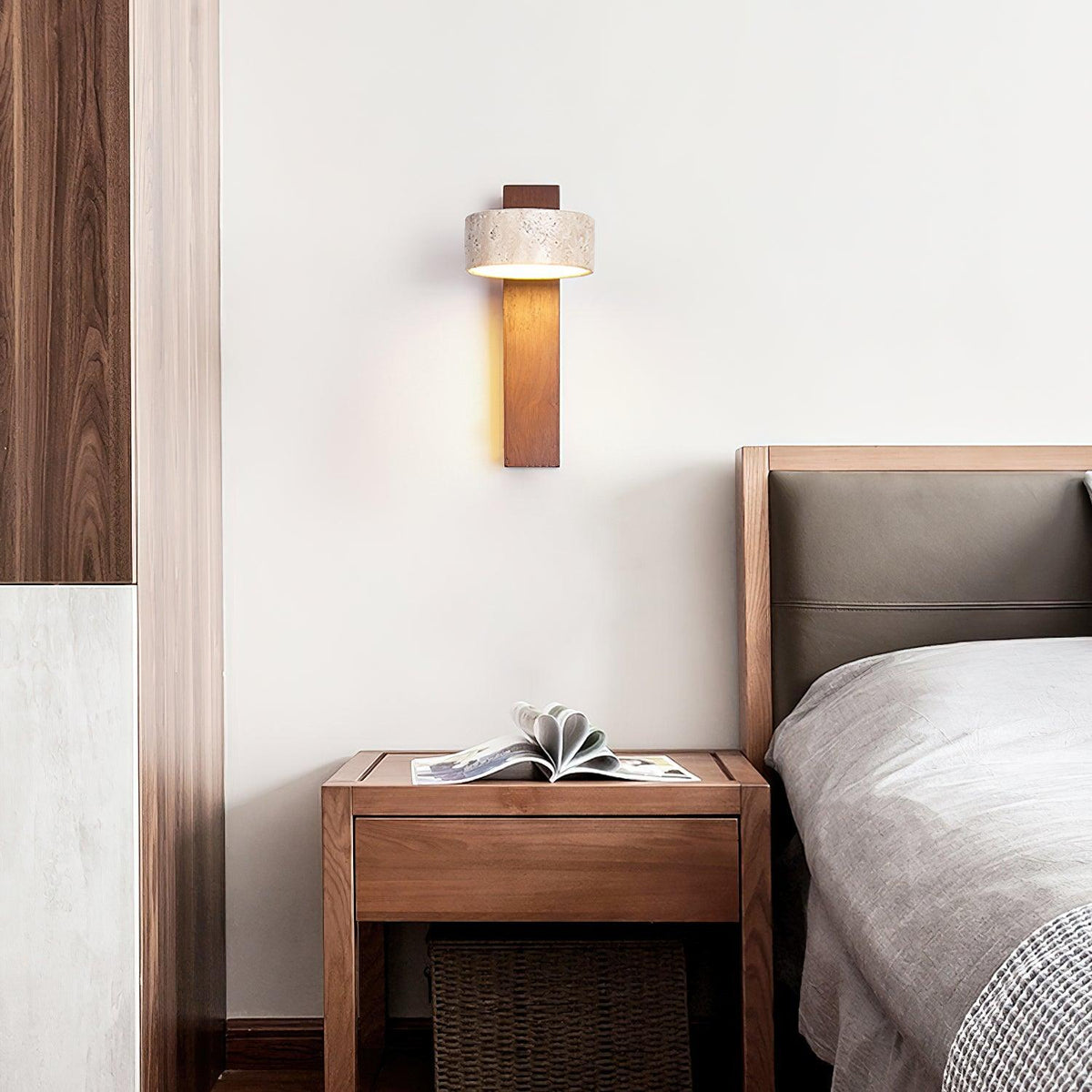 Ritta Wall Light Yellow Travertine Wood Beam