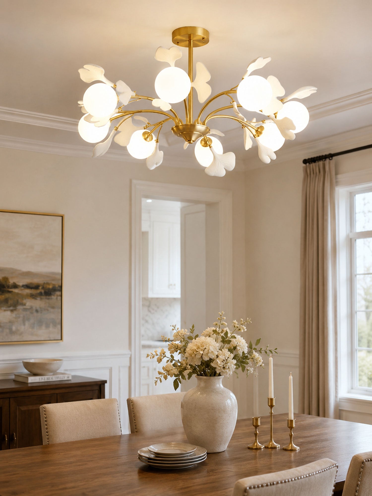 Thalassa Gingko Chandelier — Multi-Arm Design with Central Column