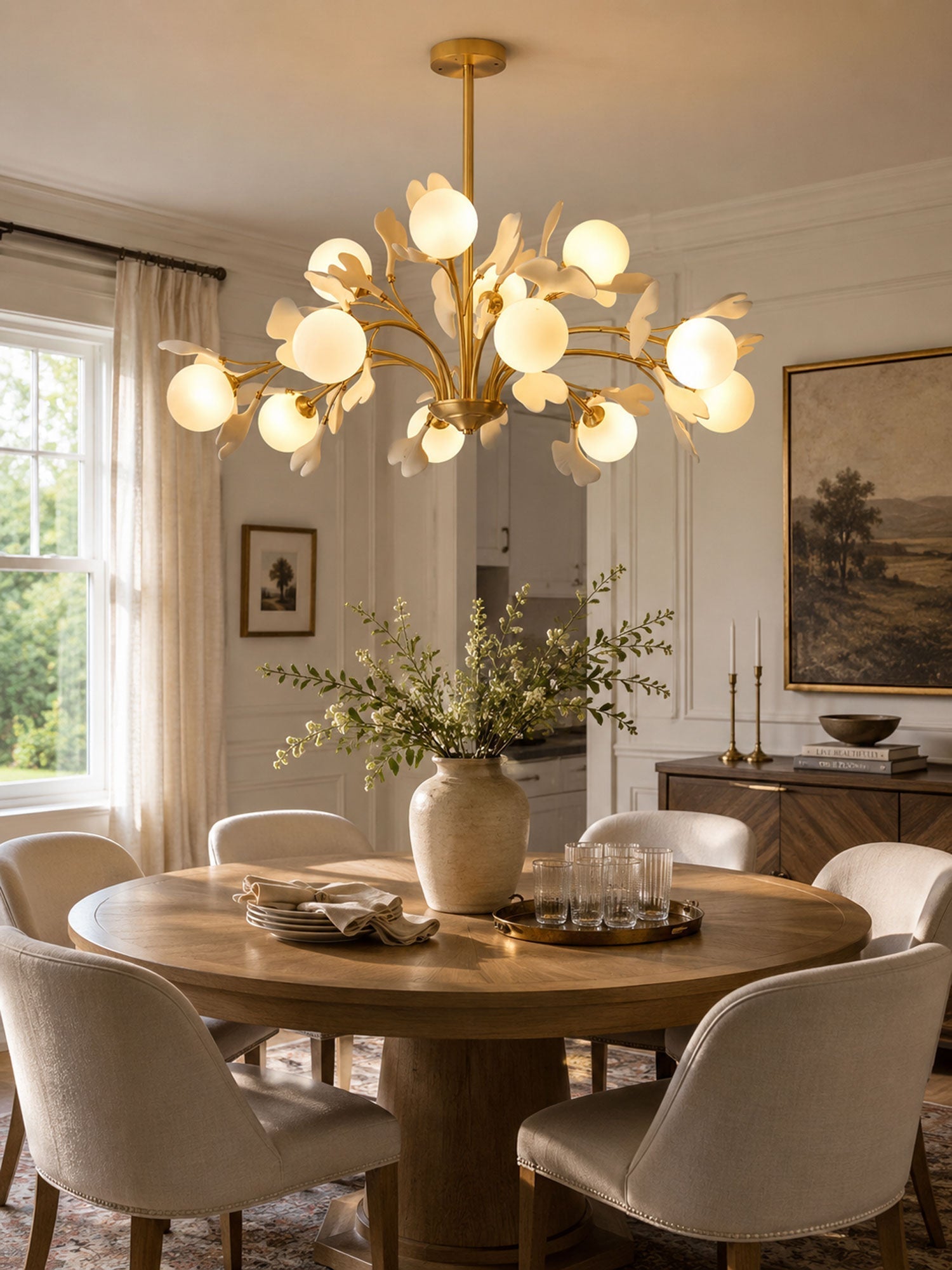 Thalassa Gingko Chandelier — Multi-Arm Design with Central Column