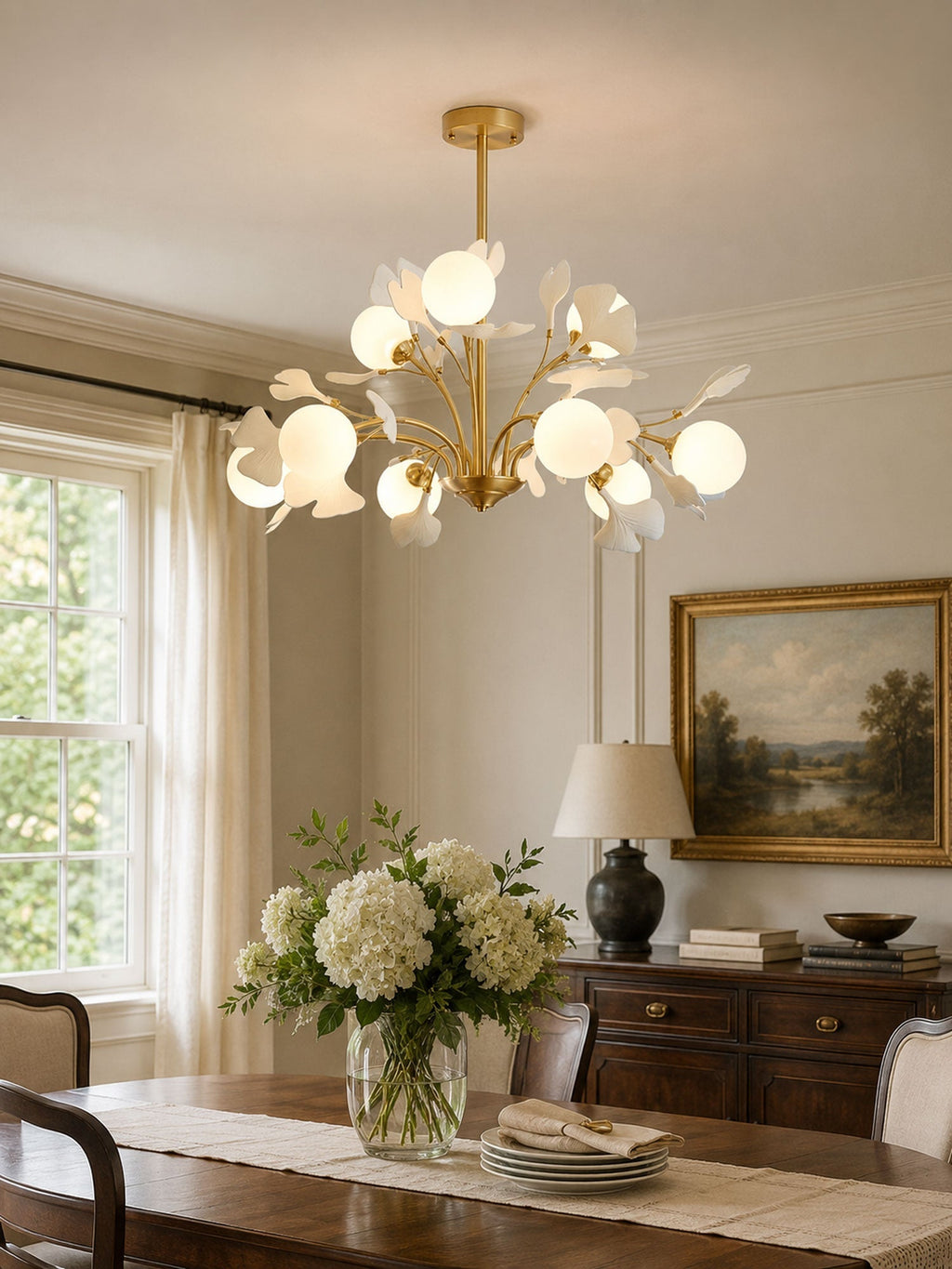 Thalassa Gingko Chandelier — Multi-Arm Design with Central Column