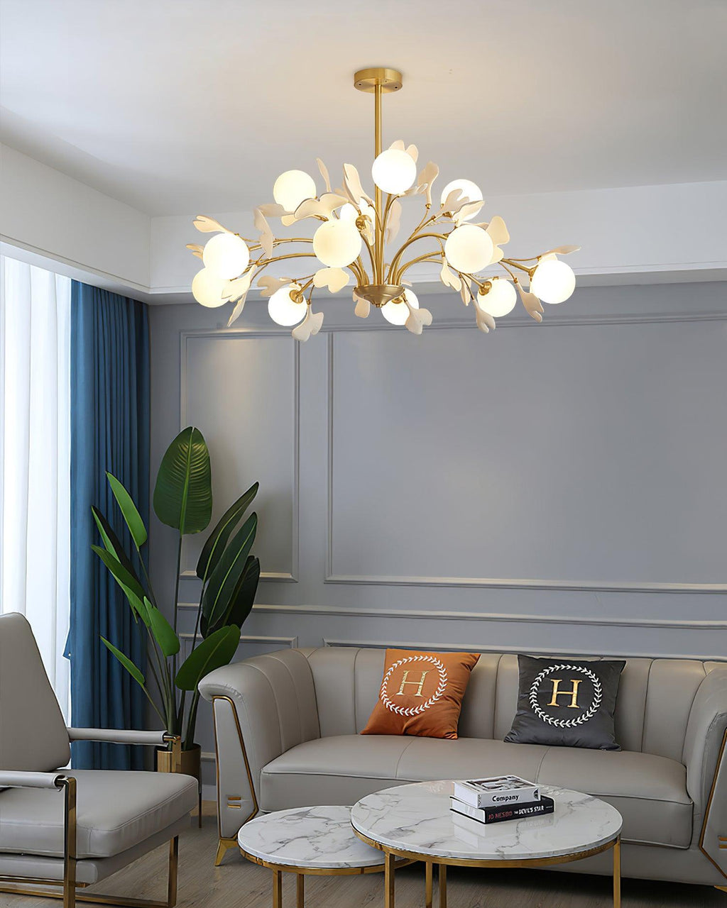 Thalassa Gingko Chandelier — Multi-Arm Design with Central Column
