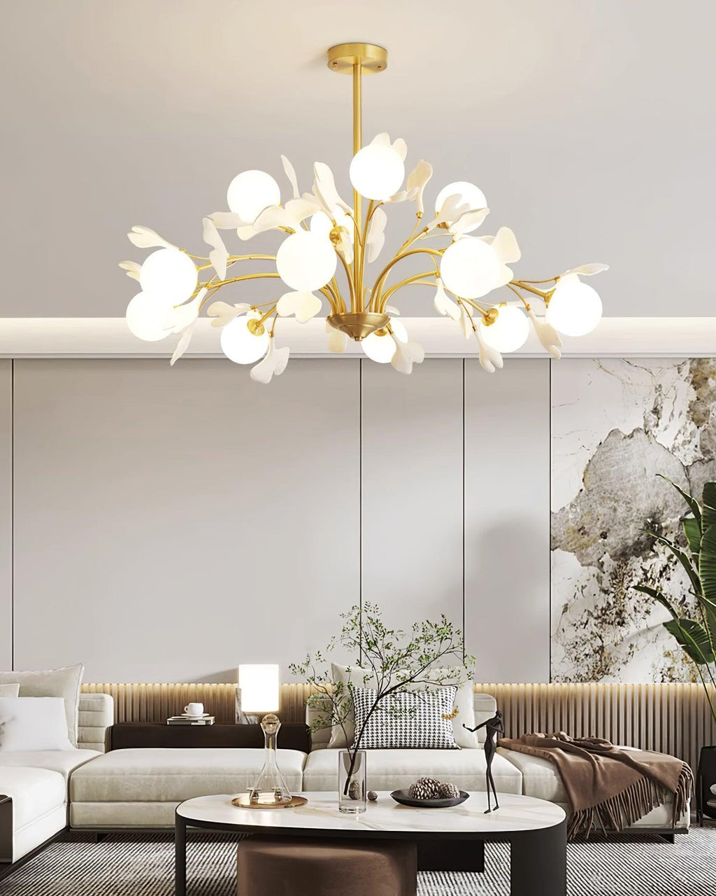 Thalassa Gingko Chandelier — Multi-Arm Design with Central Column