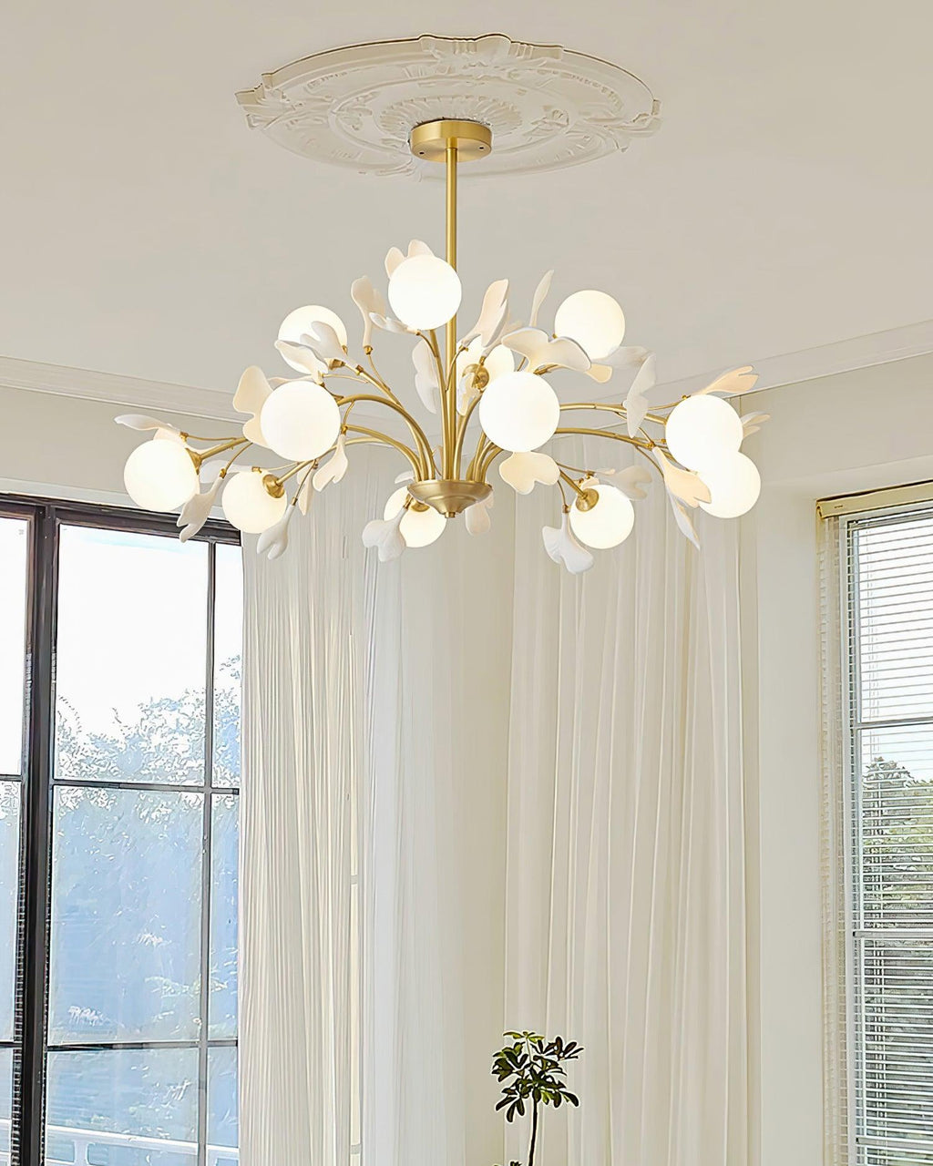 Thalassa Gingko Chandelier — Multi-Arm Design with Central Column