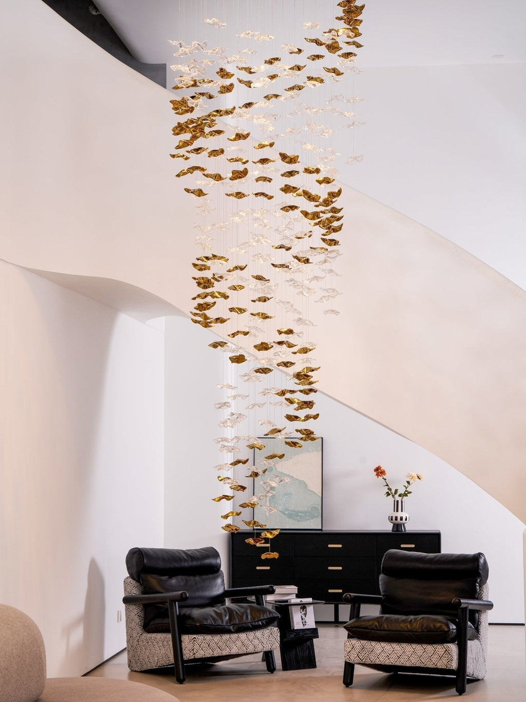 Grande lampadario a foglie di cristallo Nephele — Rosone 210x80cm, onde a cascata