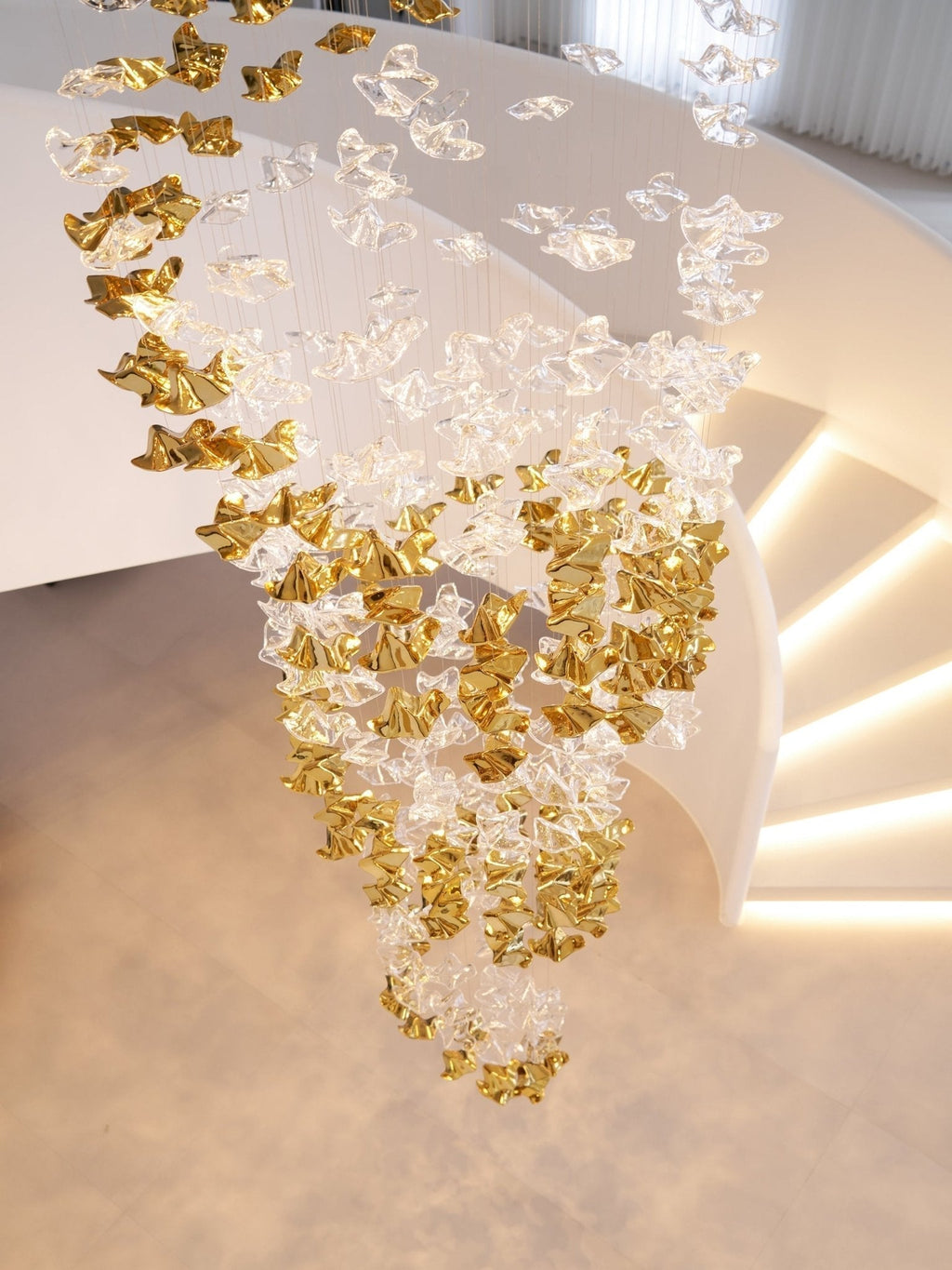 Grande lampadario a foglie di cristallo Nephele — Rosone 210x80cm, onde a cascata