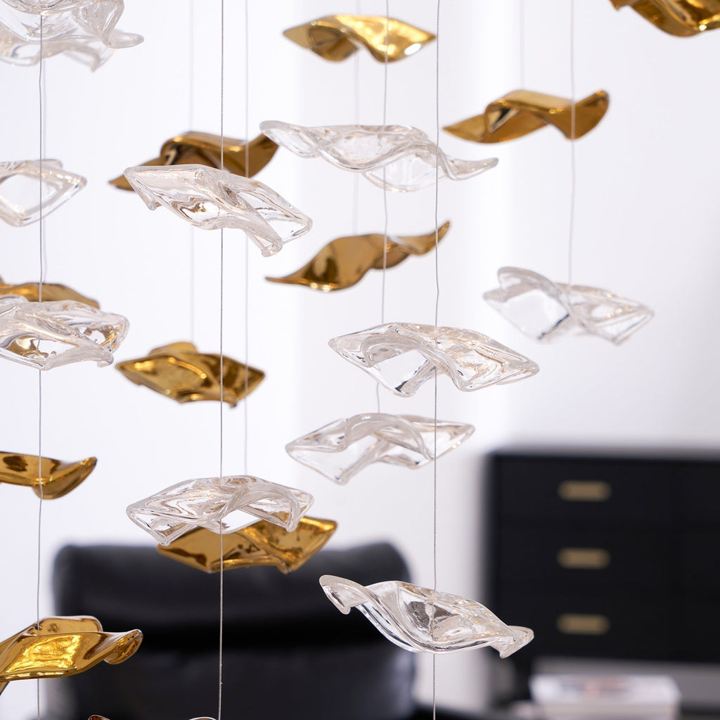 Grande lampadario a foglie di cristallo Nephele — Rosone 210x80cm, onde a cascata