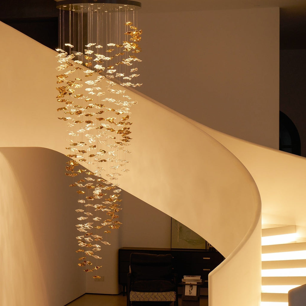 Grande lampadario a foglie di cristallo Nephele — Rosone 210x80cm, onde a cascata