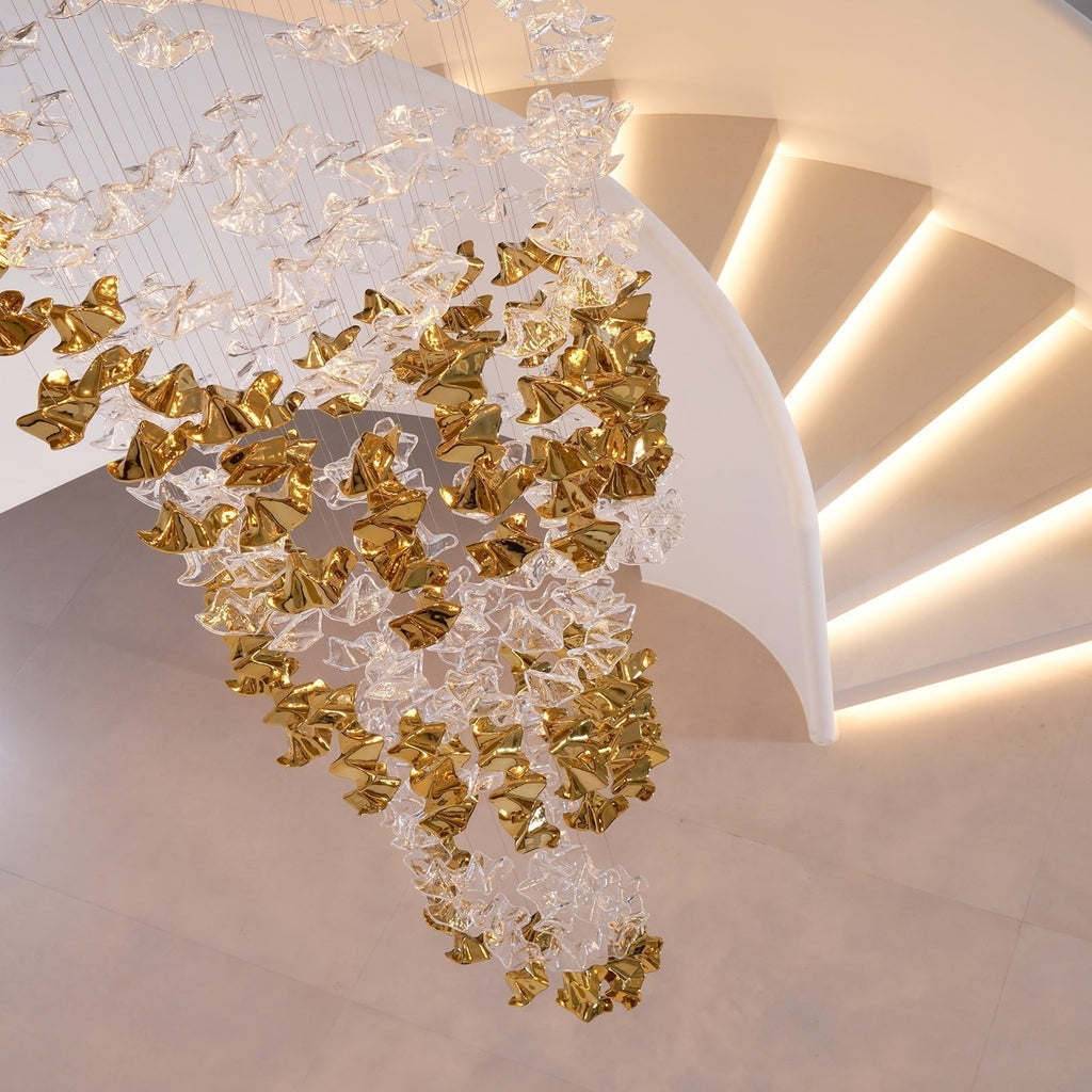 Vecarisra luksuriøs pendellampe i kunstglass med tidevannsinspirert design — kaskade med 170 til 205 deler, spennvidde på 210cm