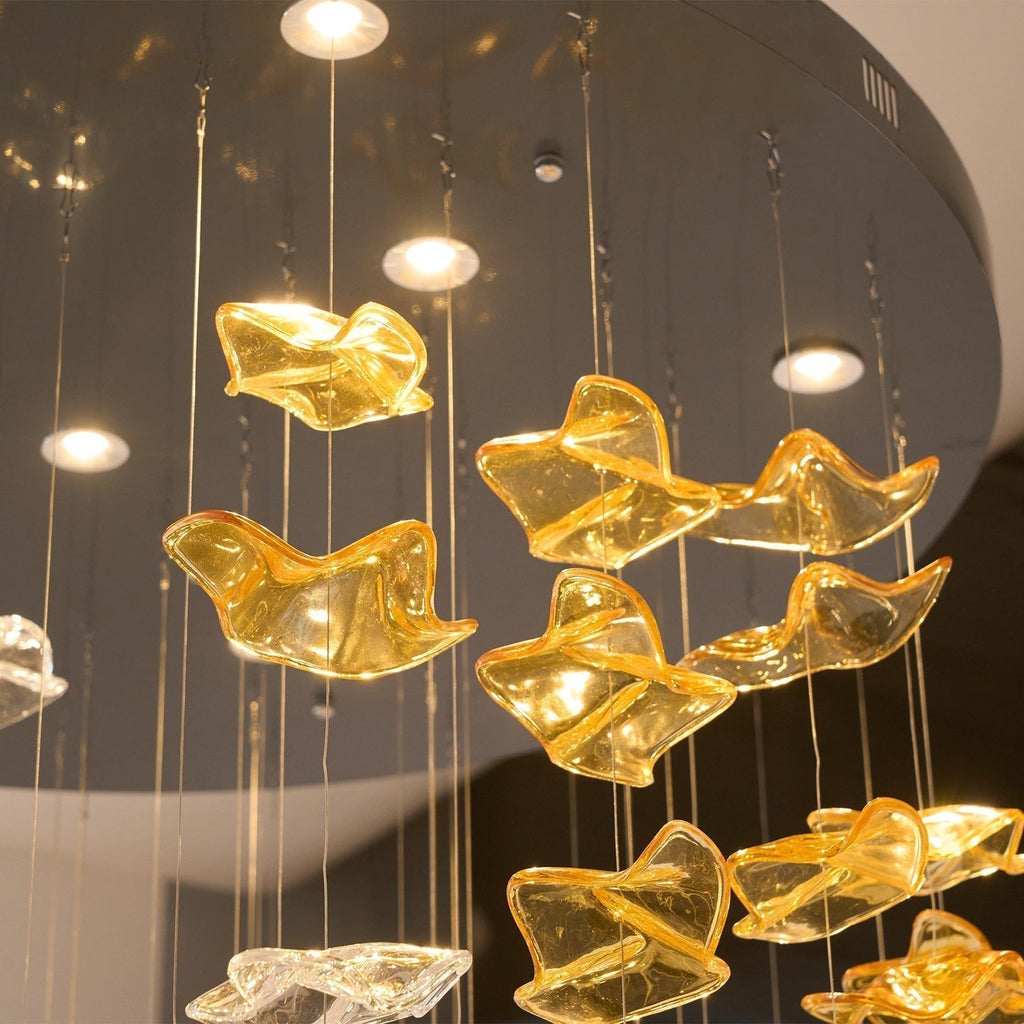 Grande lampadario a foglie di cristallo Nephele — Rosone 210x80cm, onde a cascata