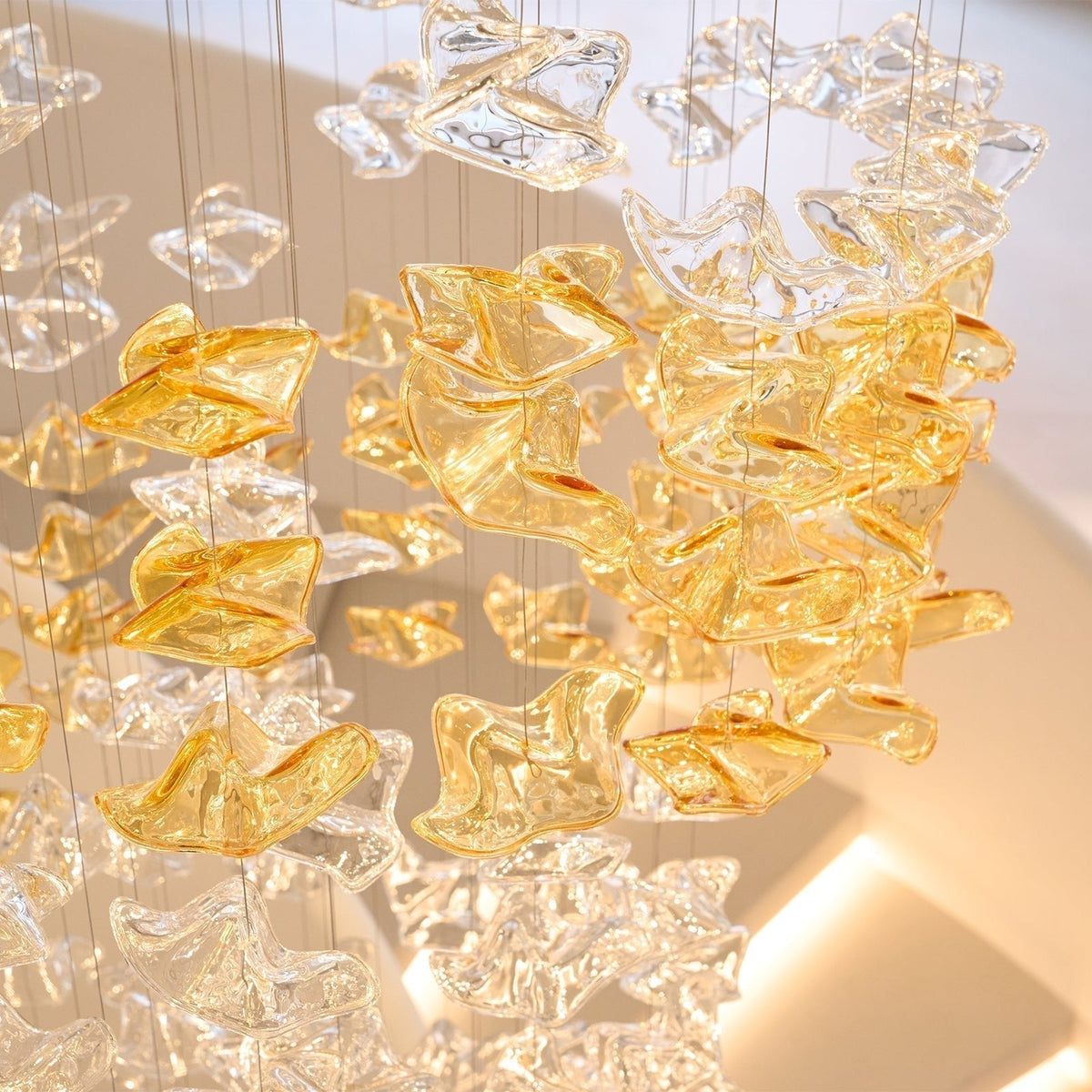 Grande lampadario a foglie di cristallo Nephele — Rosone 210x80cm, onde a cascata