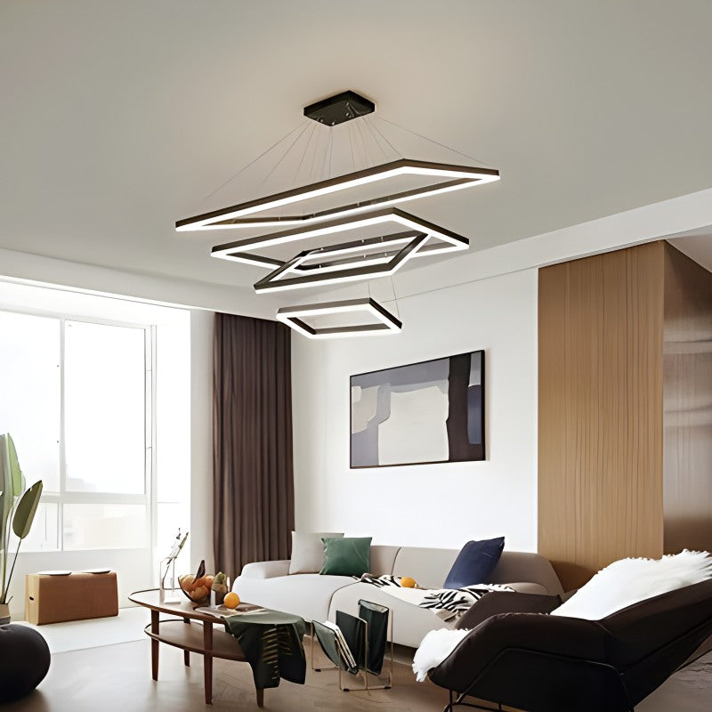 Moderni musta kerroksittainen suorakaiteen muotoinen kattokruunu - Orntli