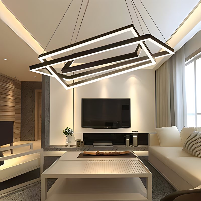 Moderni musta kerroksittainen suorakaiteen muotoinen kattokruunu - Orntli