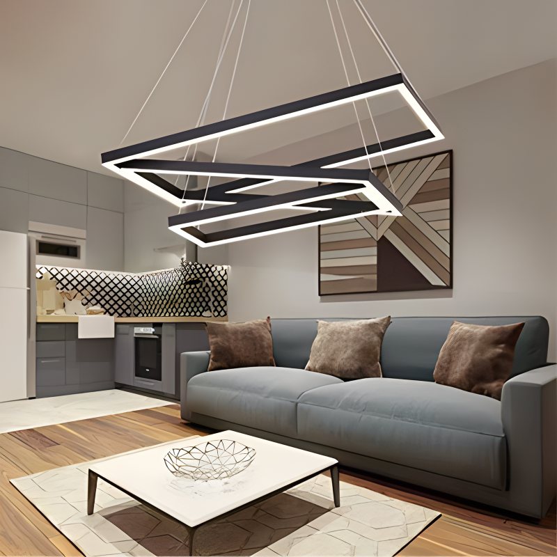 Lampu Gantung Segi Empat Bertingkat Hitam Moden - Orntli