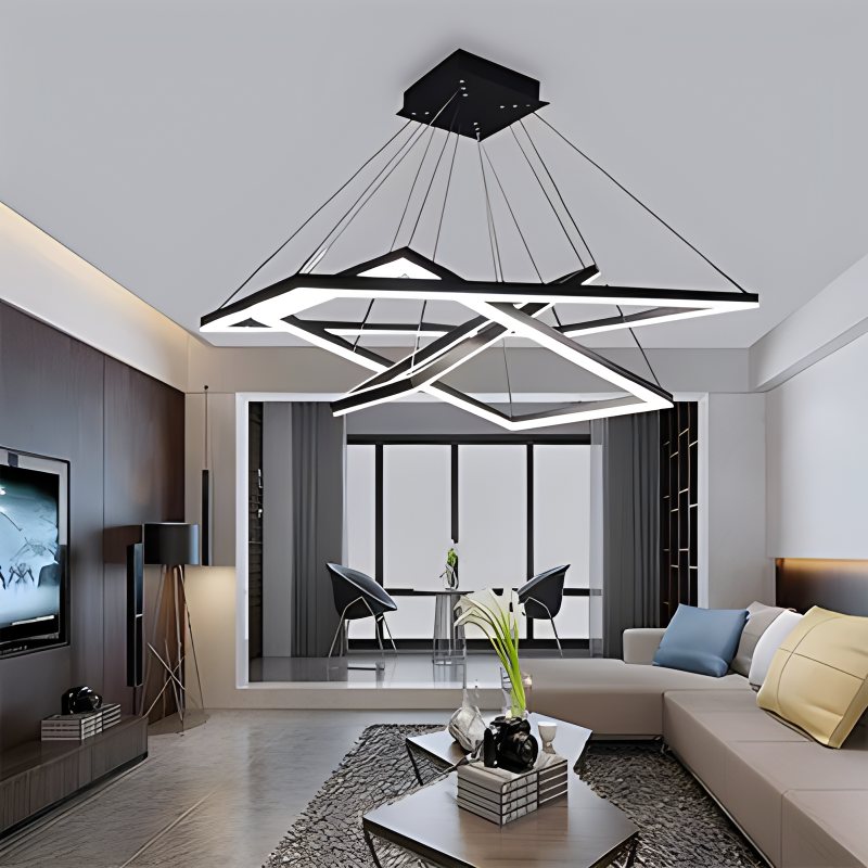 Moderni musta kerroksittainen suorakaiteen muotoinen kattokruunu - Orntli